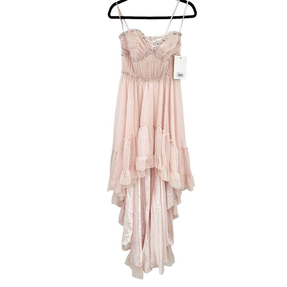 Mac Duggal Beaded Ruffle High Low Prom Gown in Ice Pink Size 4 NWT - Picture 8 of 12